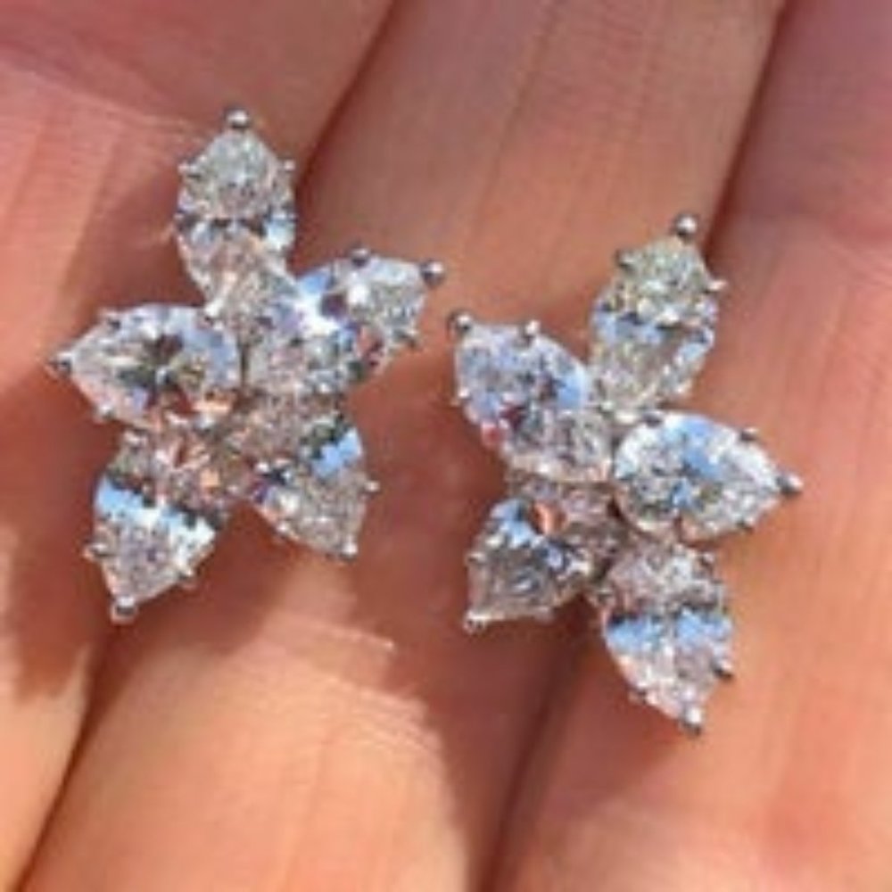 Shaped Design Silver Color CZ Stud Earrings